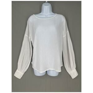 Free The Label Top Womens Large White Lightweight Cotton Summer Long Sleeve